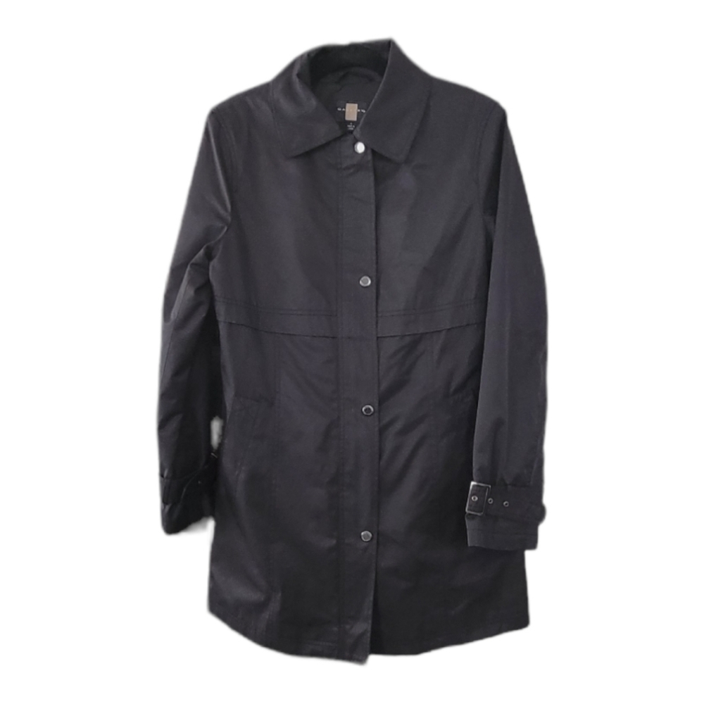 Gallery Black Water Resistant Rain Coat Trench Coat Style, Woman’s Sz M